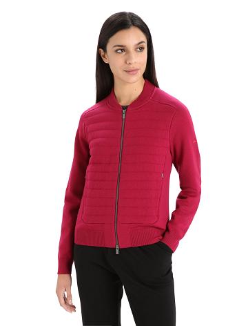 Women's Icebreaker City Label ZoneKnit™ Merino Insulated Knit Bomber Jackets Cherry | CA 1289QMAZ